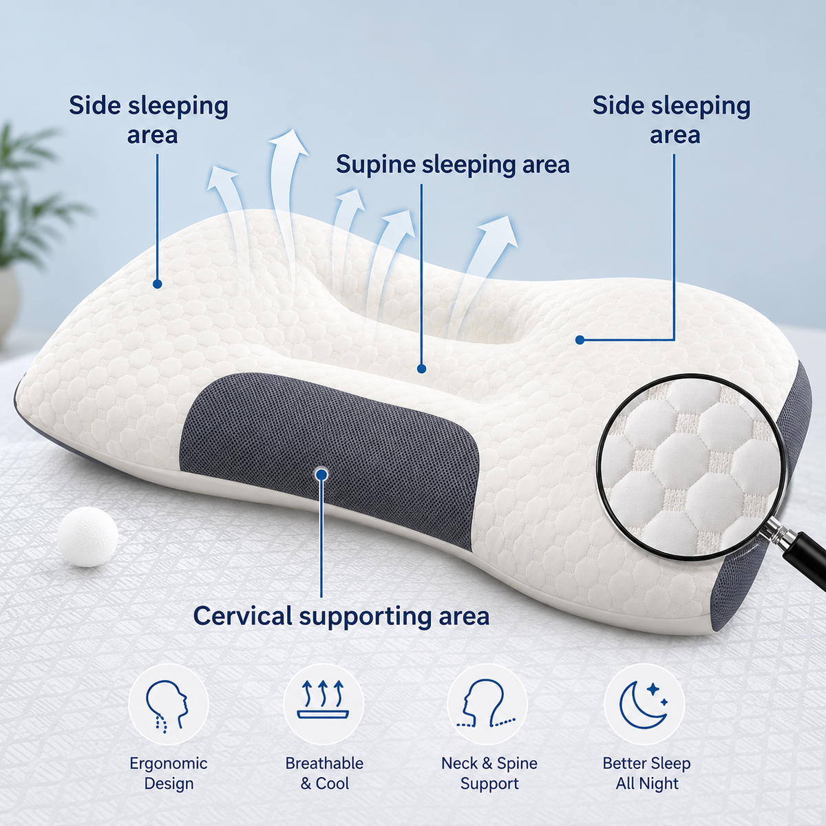 SPA Massage Neck Pillow — Non-Collapse Knitted Cotton Core, 2-Pack