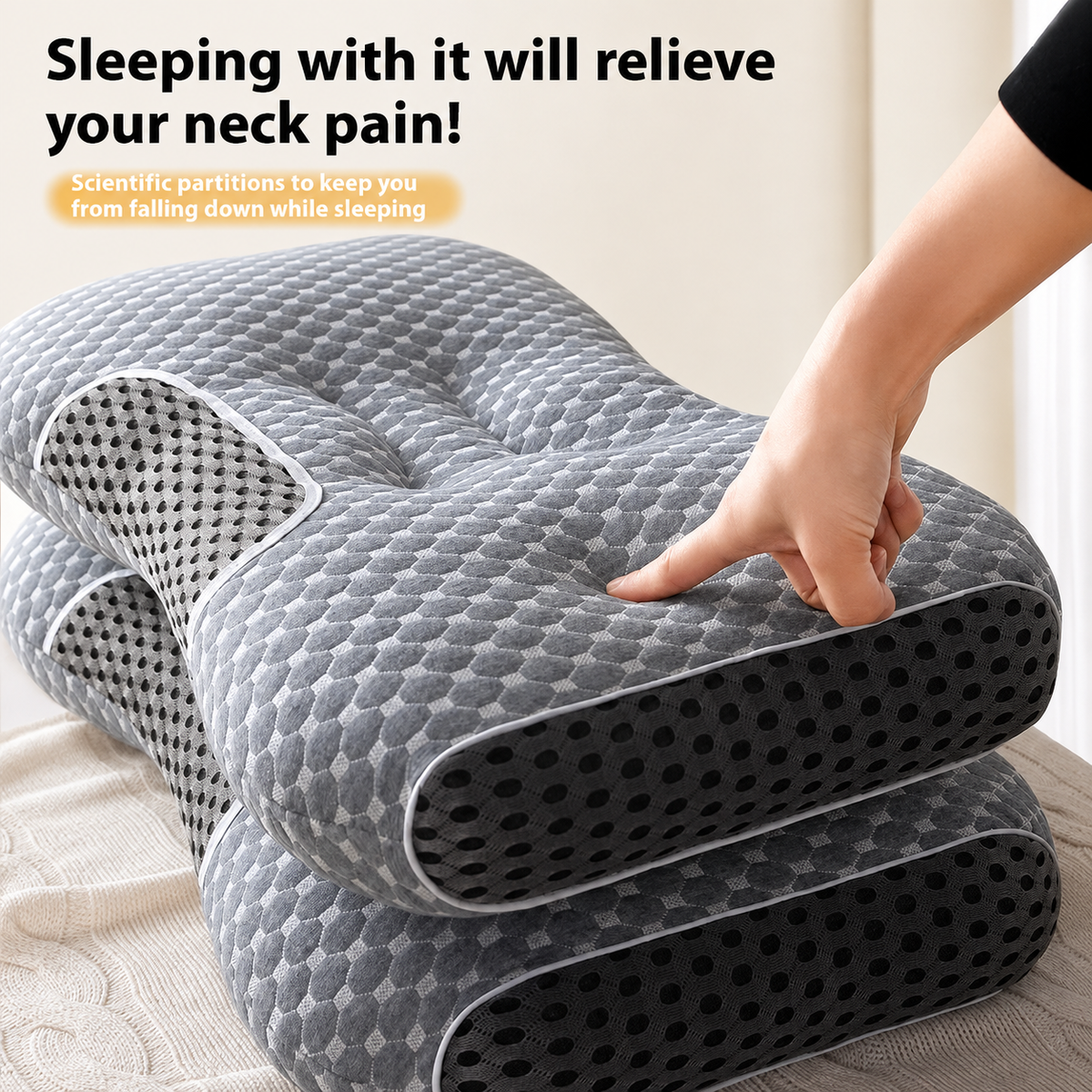 SPA Massage Neck Pillow — Non-Collapse Knitted Cotton Core, 2-Pack