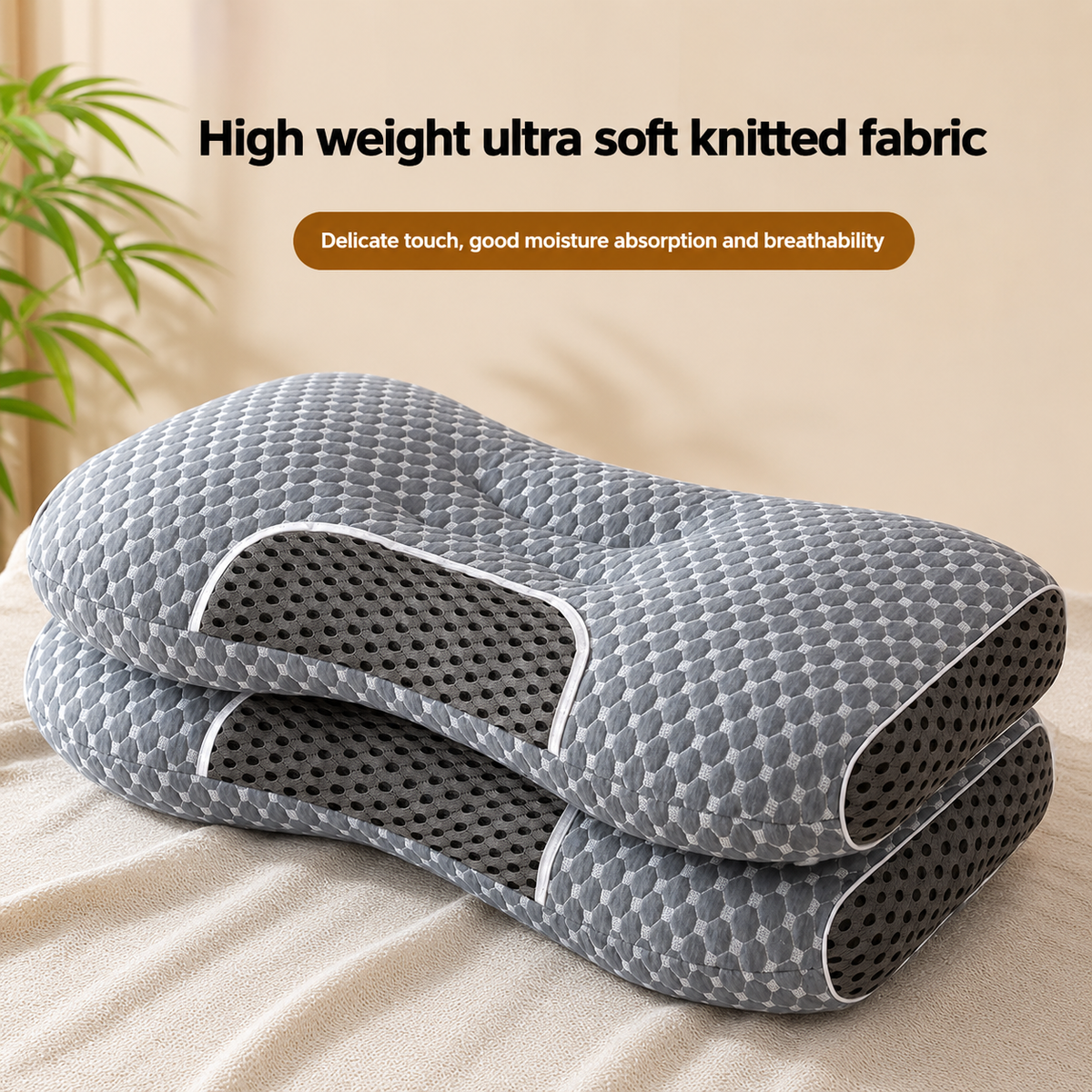 SPA Massage Neck Pillow — Non-Collapse Knitted Cotton Core, 2-Pack
