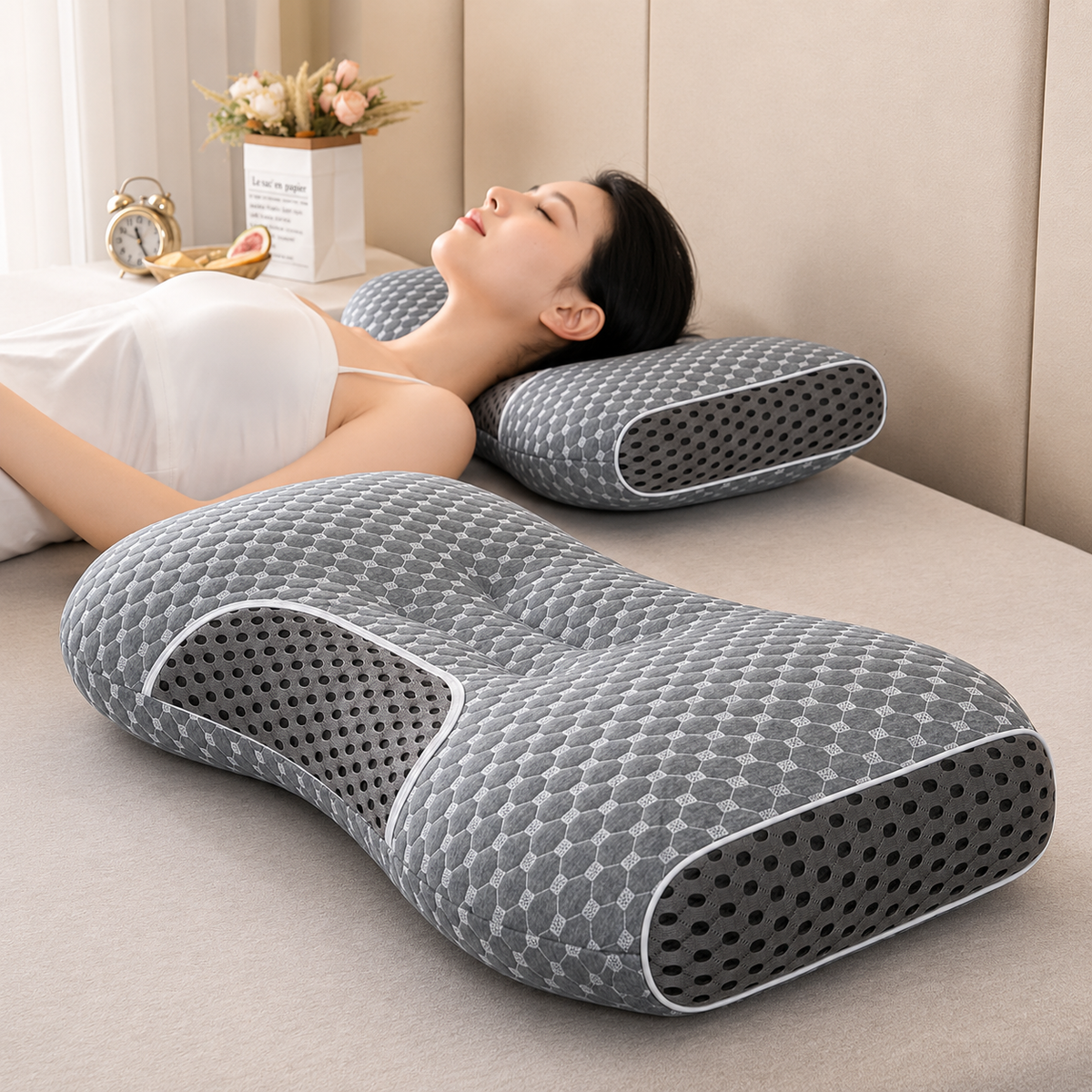 SPA Massage Neck Pillow — Non-Collapse Knitted Cotton Core, 2-Pack
