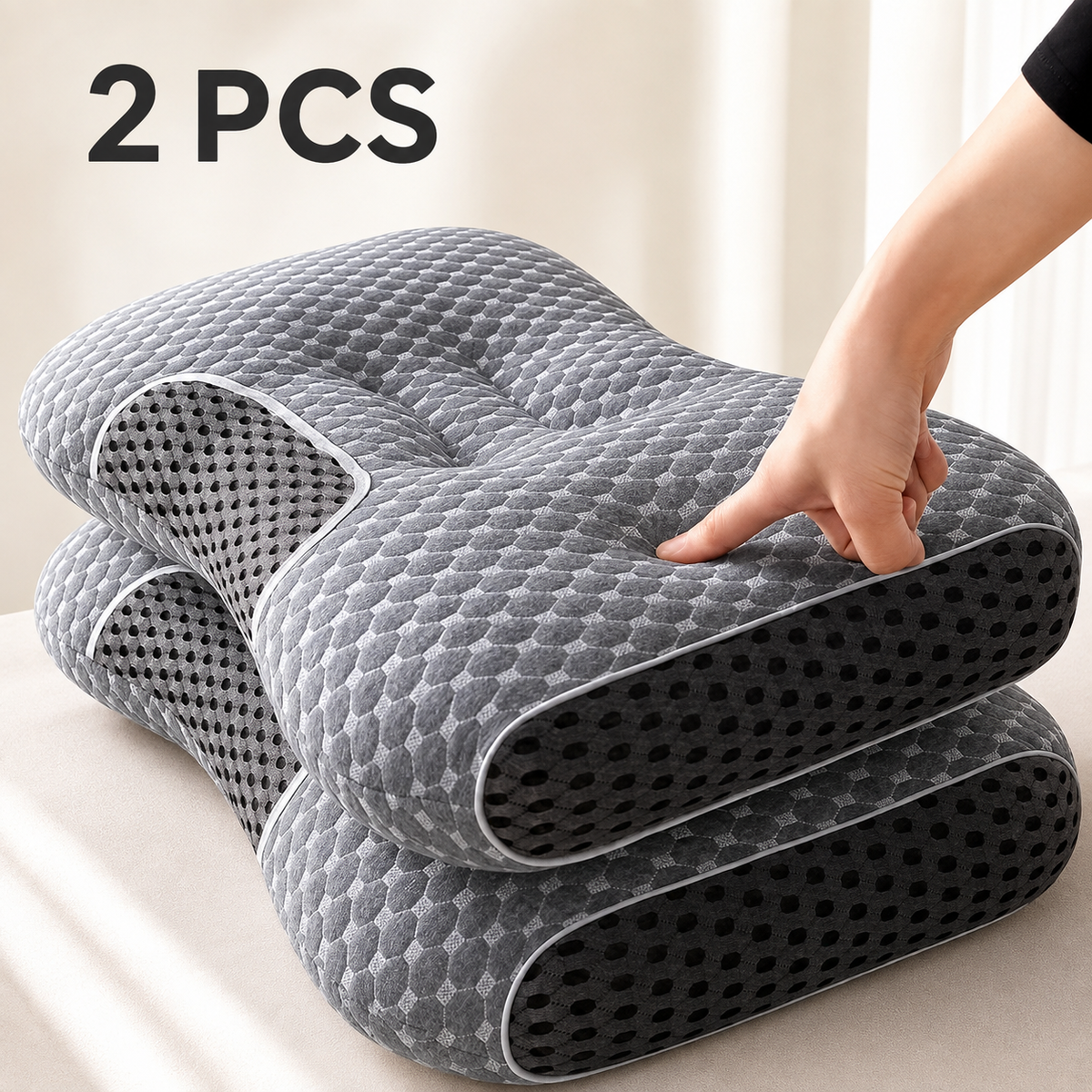 SPA Massage Neck Pillow — Non-Collapse Knitted Cotton Core, 2-Pack