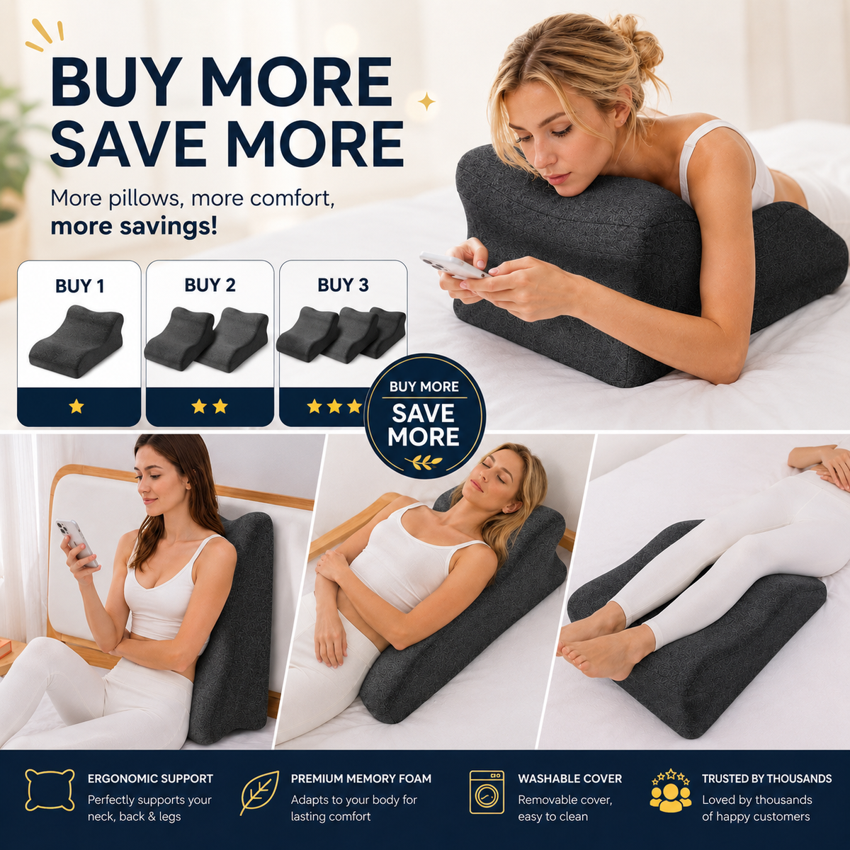 Memory Foam Reading & Nap Backrest Pillow — Lumbar Support With Arms