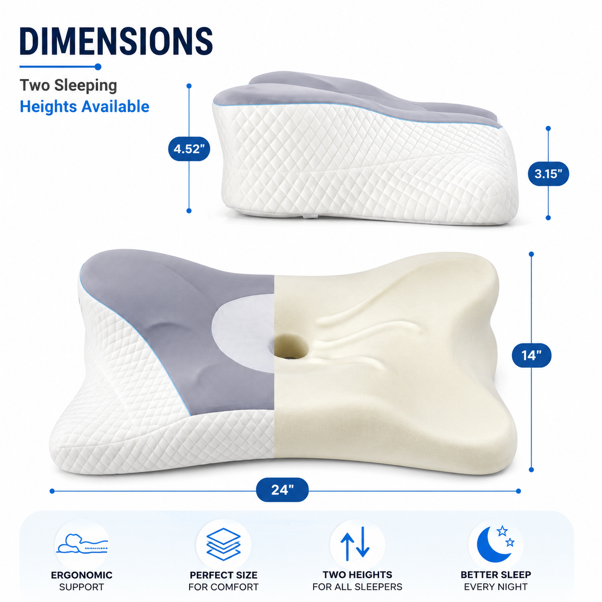 Cooling Contour Memory Foam Pillow — Dual Height for Side & Back Sleepers